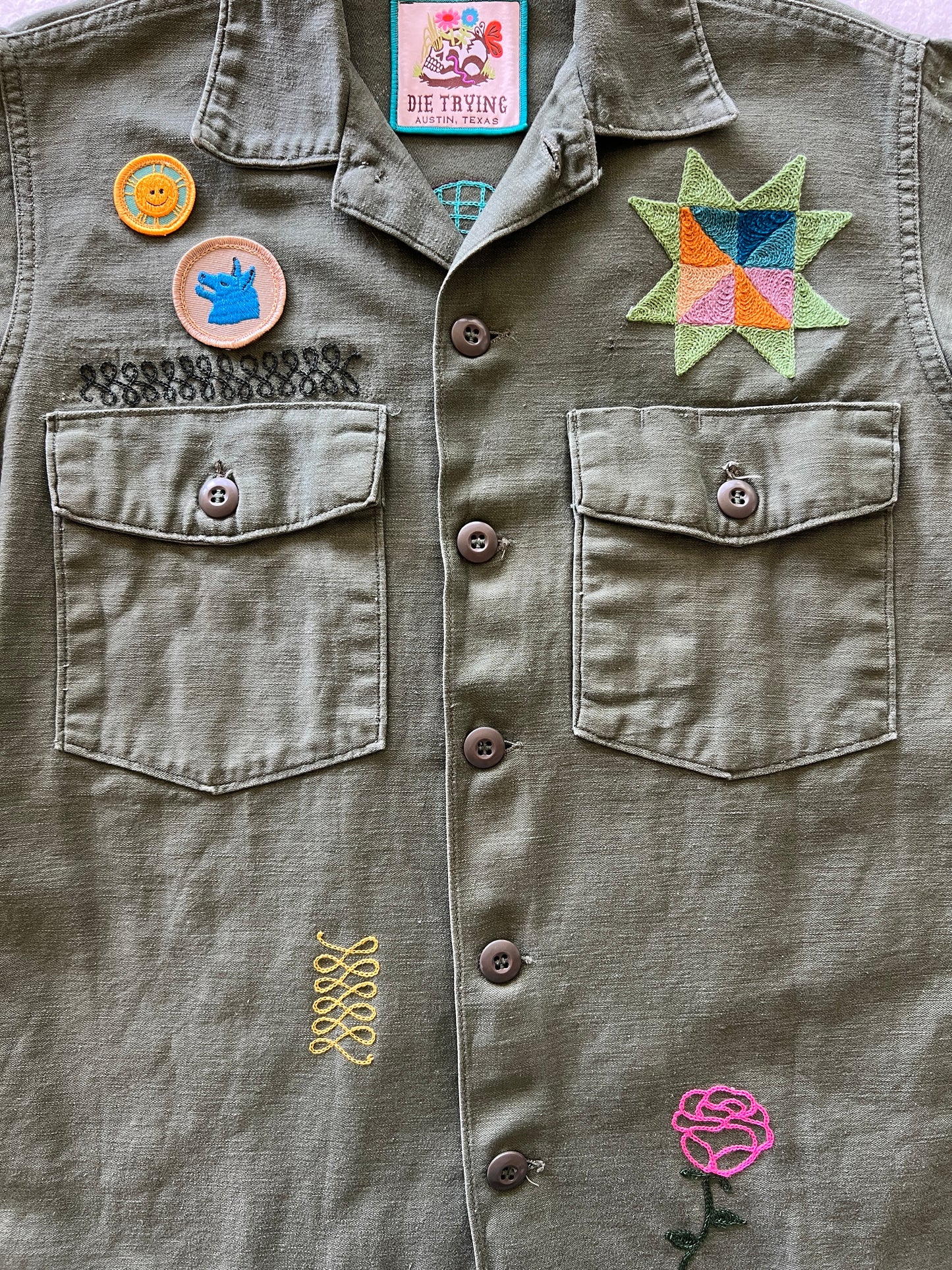 Vintage Military Shirt - Quilted Owls
