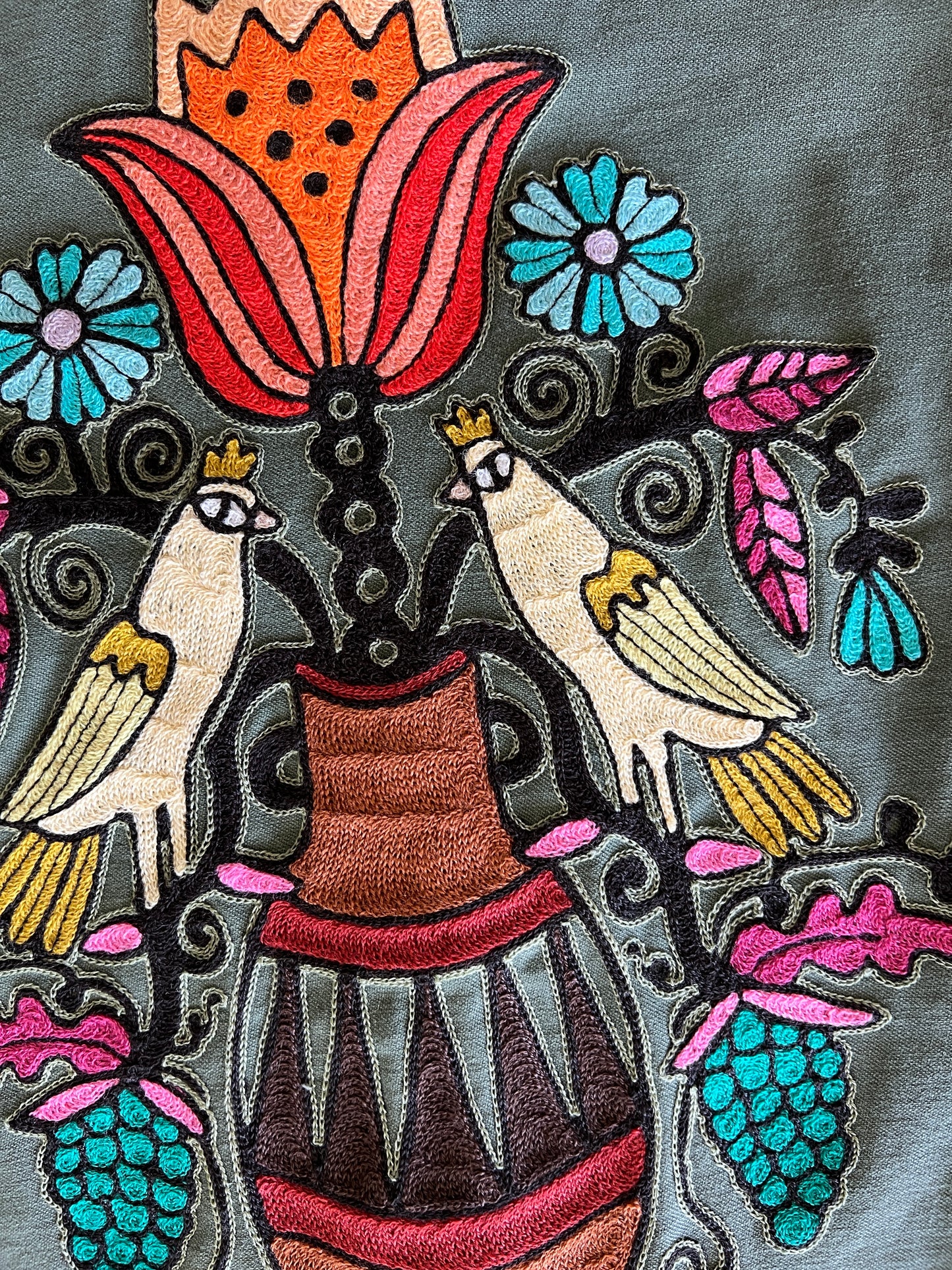 Vintage Military Shirt - Folk Flower Birds