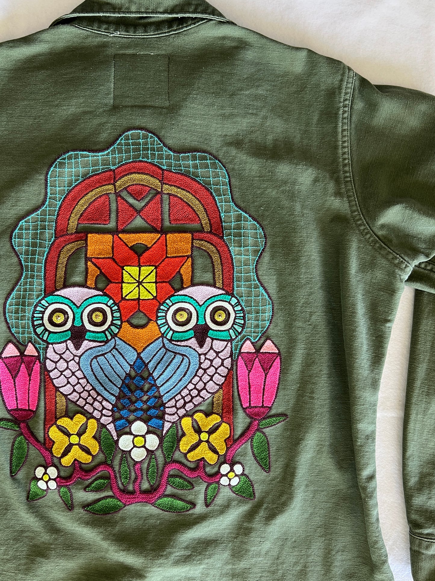 Vintage Military Shirt - Quilted Owls