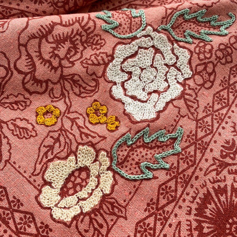 Embroidered Cameo Pink Rosey Bandana-Silk