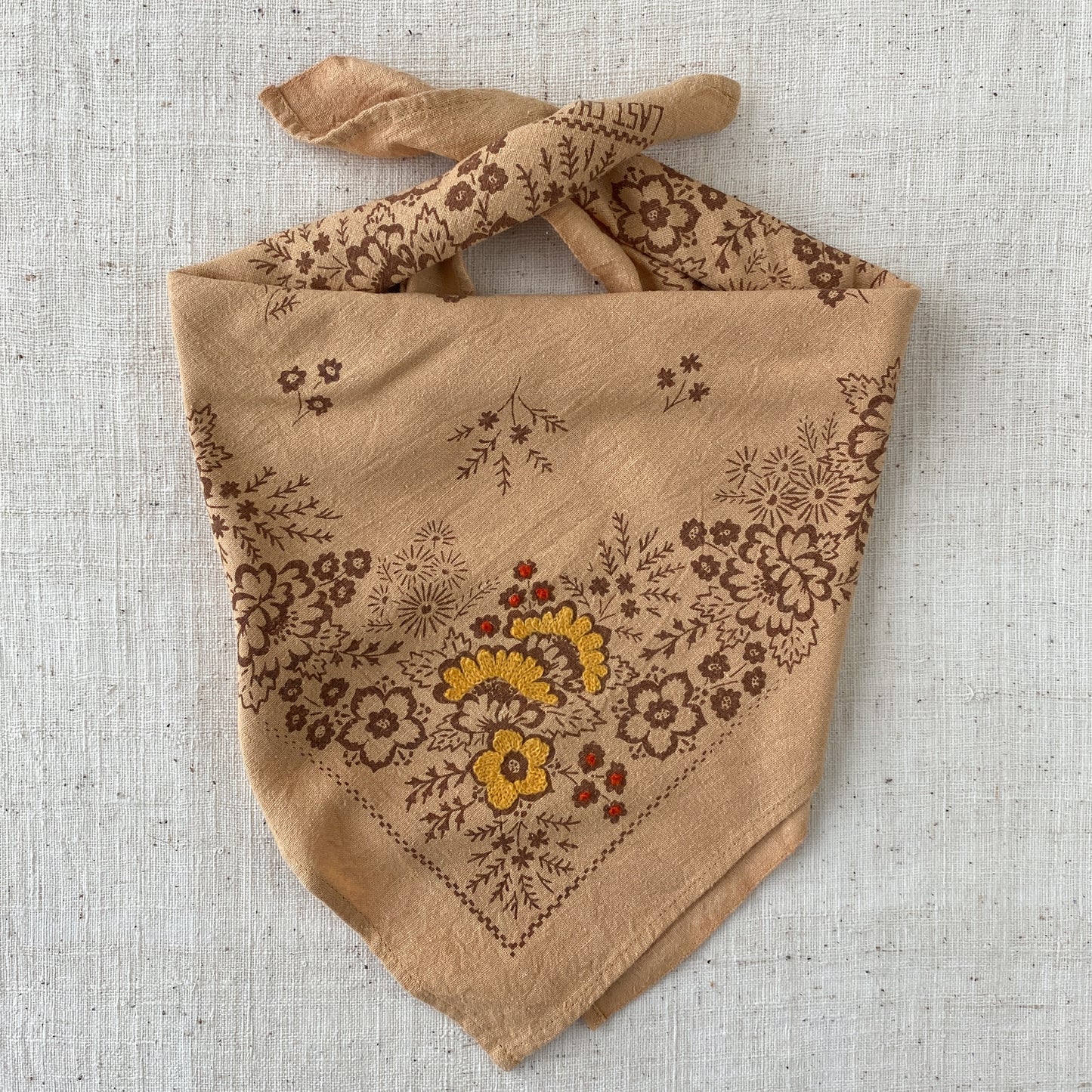 Embroidered Ochre Field Bandana-Silk