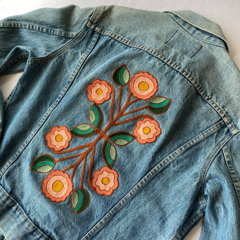 Vintage Denim Jacket - Mirror Flower Rust